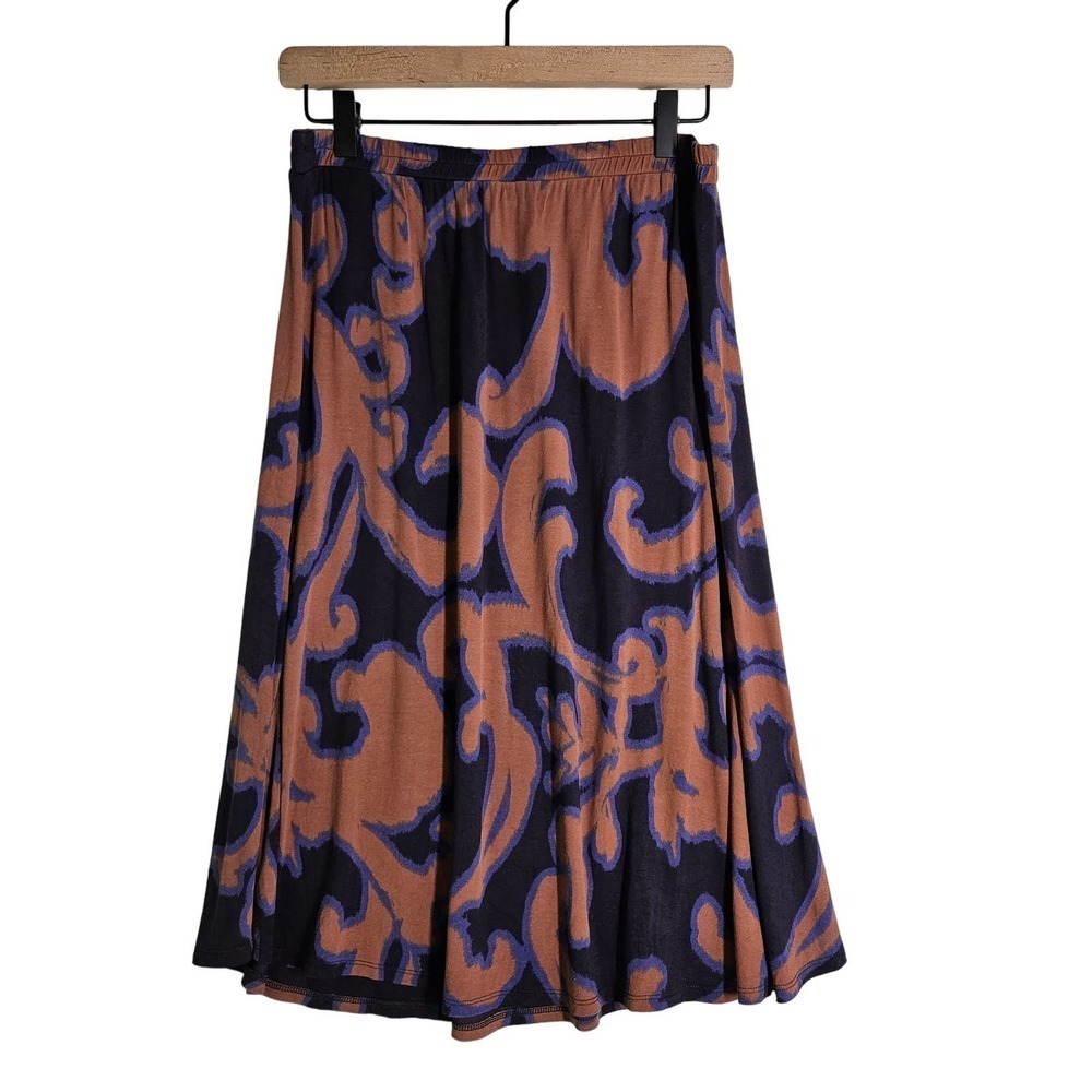 Soft Surroundings Jersey Skirt S Ikat Print Navy Rust Knee Length